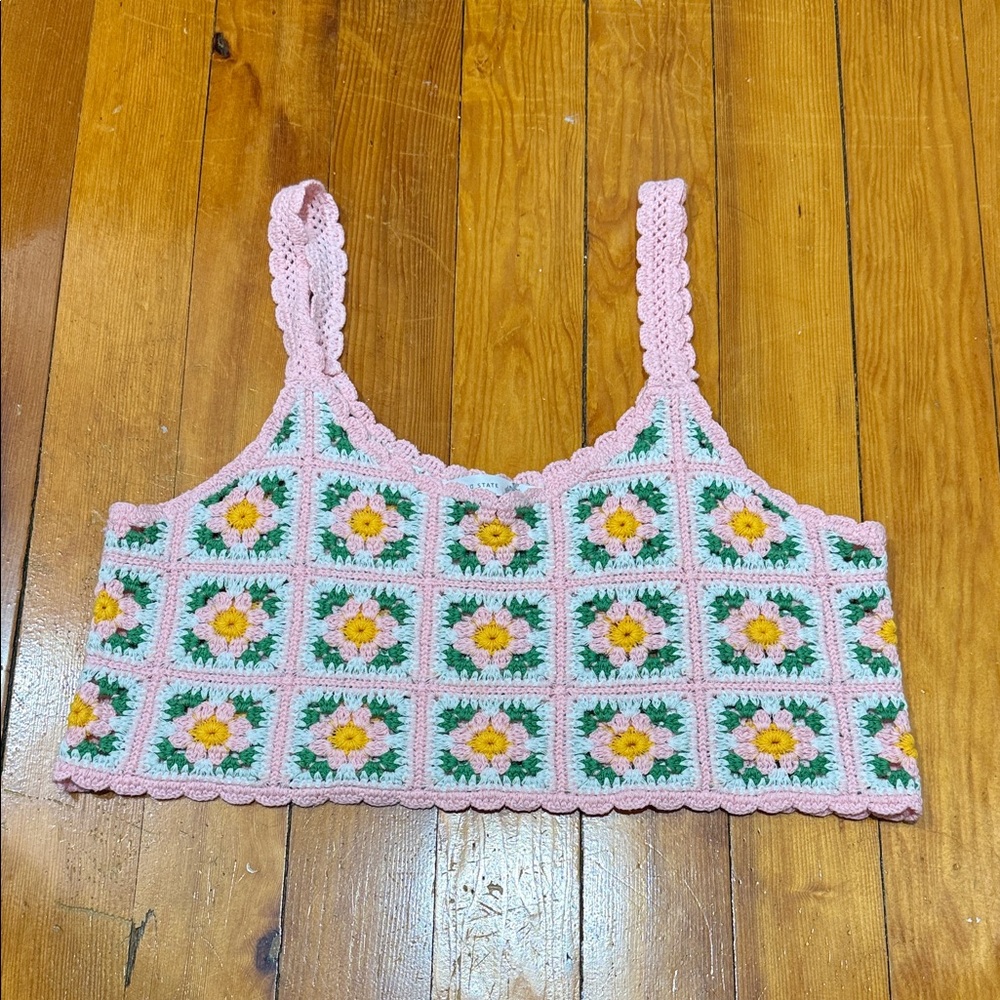 Altar'd State Pink Crochet Floral Top